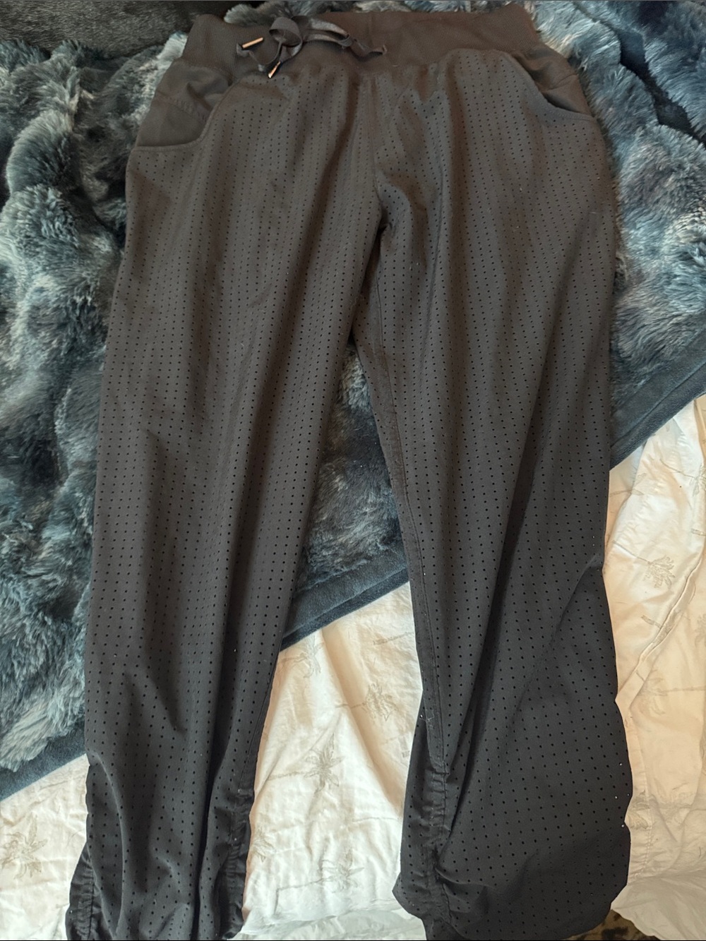 Woman’s Black Perforated Drawstring Pants
